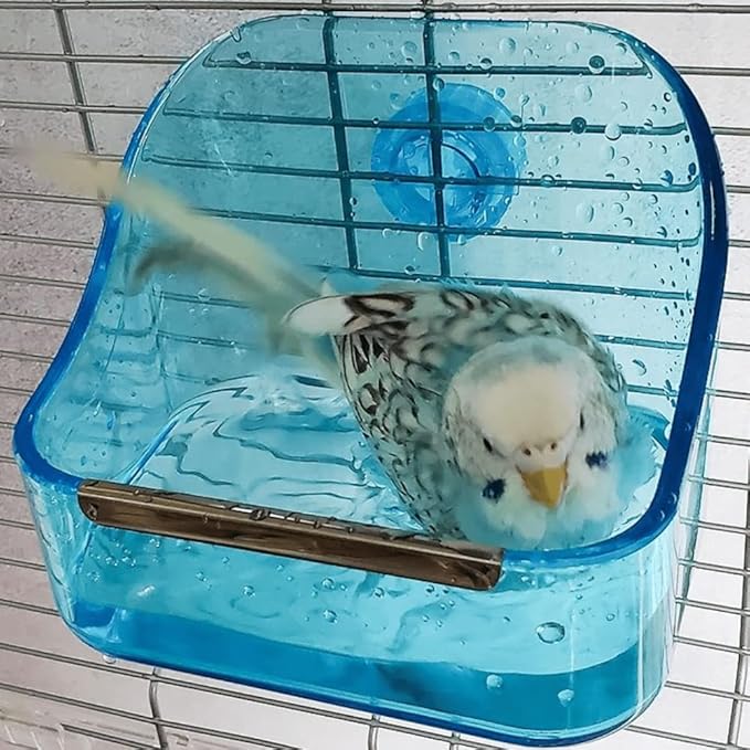 Bird Bathtub, Crystal Pet Bird Bath Box, Bird Cage Parrot Bathing Tub, Bird Cage Accessory Bathing Tub Bath for Small Birds Parakeet Canary Budgerigar Lovebirds