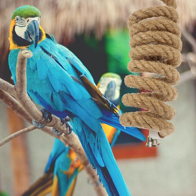 LIOOBO 2M Bird Parrot Climbing Rope Perch Bungee Toy Flexible Cotton Rope Swing for Parakeet Cockatiel Conure African Grey Macaw Cage Accessories Spiral Hanging Stand