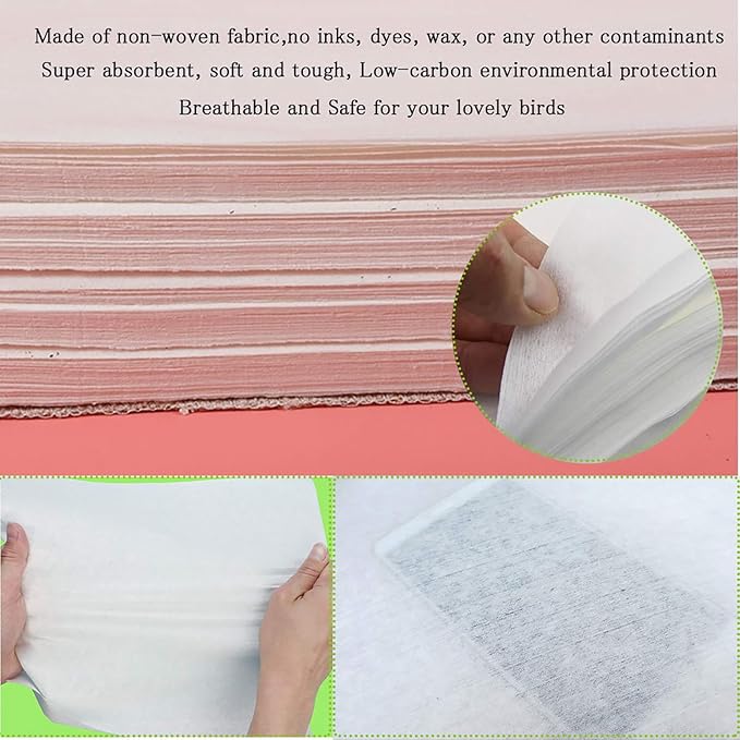 QBLEEV Bird Cage Liner Paper, Extra Large Size Pre Cut Sheets for Birdcages, Precut Absorbent Disposable Non-Woven Cages Cushion Pad Mat Accessories, Square-200 Sheets, 16.5x24.0in