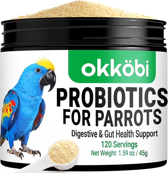 Avian Probiotics for Birds & Parrots – Digestive & Gut Health Support Powder with Prebiotics (FOS), 6-Strain Formula for Parrots & Pet Birds (120 Servings)