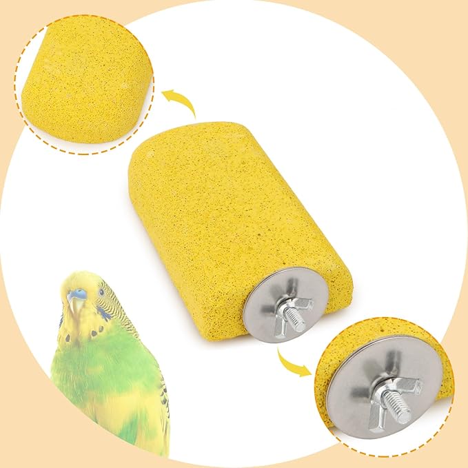 Hypeety 2PCS Bird Calcium Teeth Mouth Molar Grinding Stone Hamster Grinding Stone Chew Toy Perch Stand for Parrot Budgies Chinchilla Squirrel Hamster Cage Stand Platform Yellow