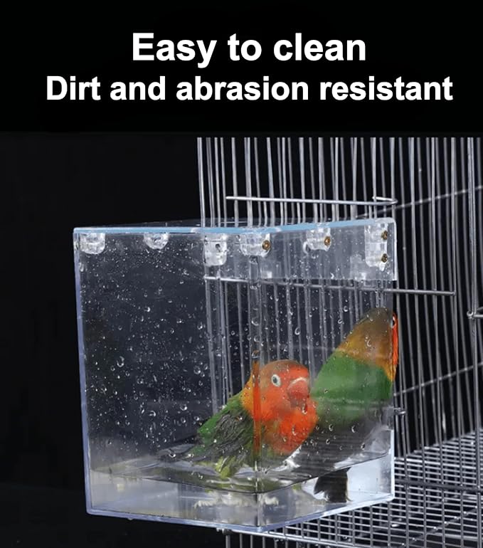 Bath Cage, Cleaning Pet Supplies Cockatiel Bird Bathtub with Water Injector for Small and Medium Birds Parrots Spacious Parakeets Portable Shower for Square Birdcage