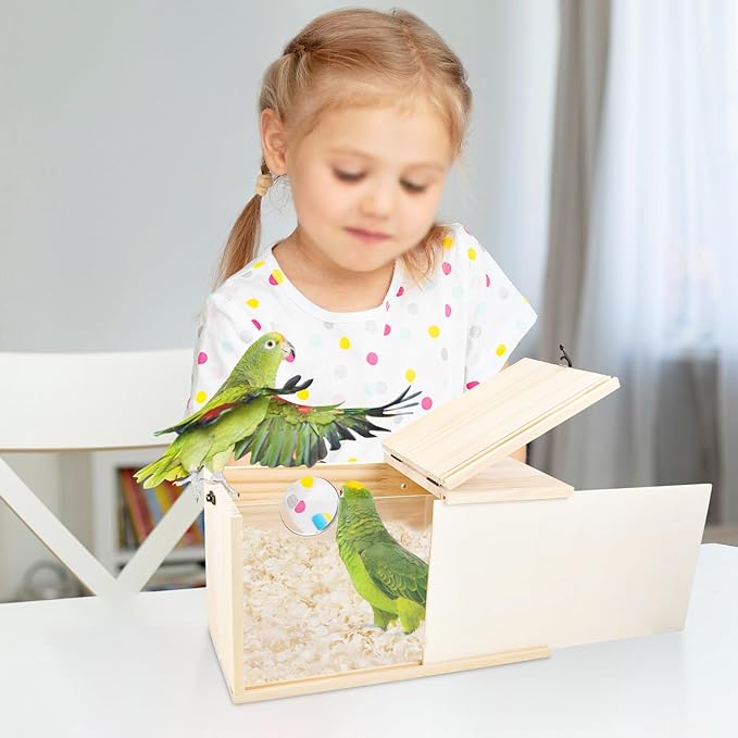 Parakeet Nesting Box Cockatiel Nesting Natural Pine Bird Nest Bird Breeding Box House Acrylic Transparent Bird Box with Detachable Wooden Board for Lovebirds Cockatiel Budgie Conure Parrot XL