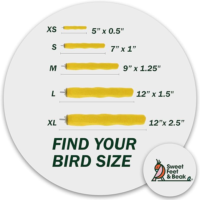 Sweet Feet and Beak Comfort Grip Safety Perch for Bird Cages - Pedicure Perch for Birds to Keep Nails and Beaks in Top Condition - Safe Easy to Install Bird Cage Accessories Small 6.5" - Yellow