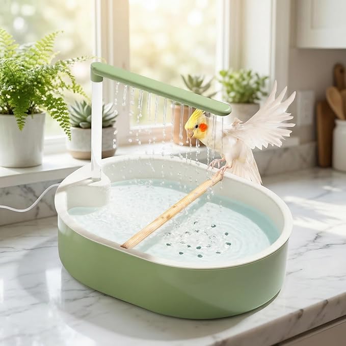 Automatic Bird Bath with Rain Shower, Pet Bathing Basin with Water Circulation System