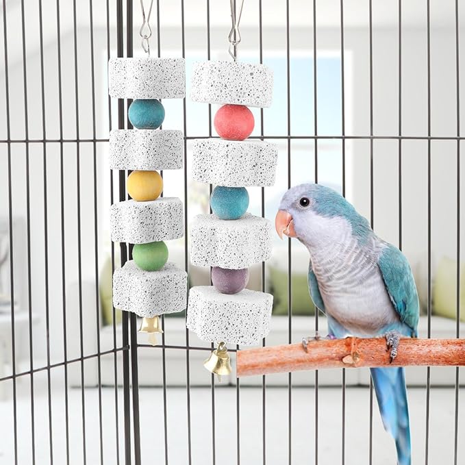 Hypeety Colorful Parrot Calcium Teeth Mouth Molar Grinding Stone Parakeet Parrot Budgie Cockatiel Cage Toy Hammock Swing Toy Hanging Toy Parrot Chewing Toy (2pcs)