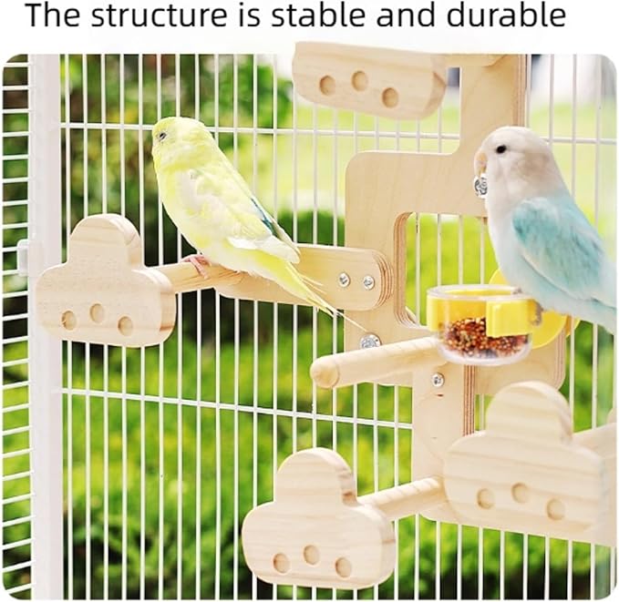 Wooden Playground with 5 Perches for Parrots, Bird Cage Accessories Wooden Playing Gyms Exercise Sturdy for Lovebird Budgie Conure Cockatiel Quaker Caique Small to Medium Parrots