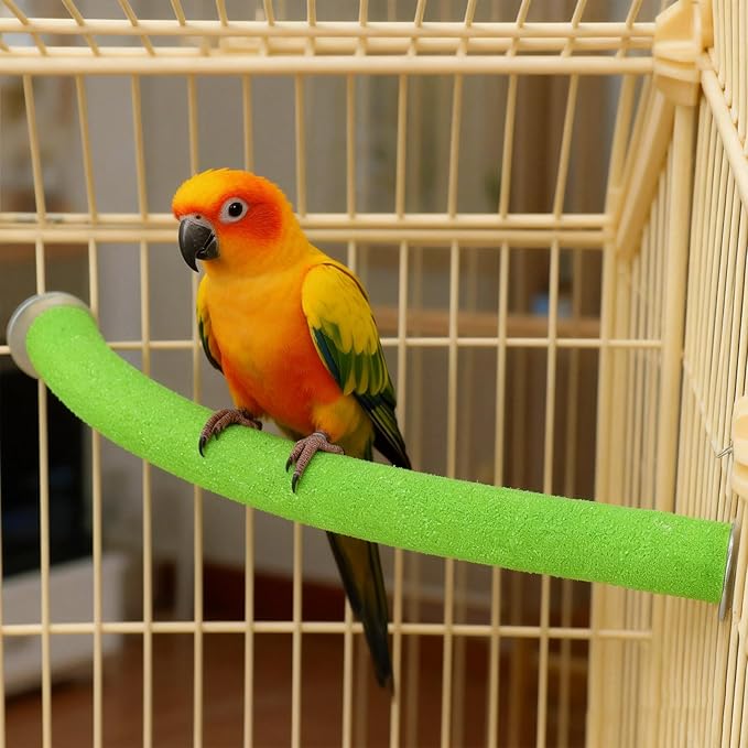 Rypet Parrot Perch Stand Toy Used for Cage Corner for Paw Grinding Clean Stick Exercise, Rough-Surfaced Quartz Bird Perch Standing Cage Accessorie for for Small Parakeets Cockatiel Conures (Green S)