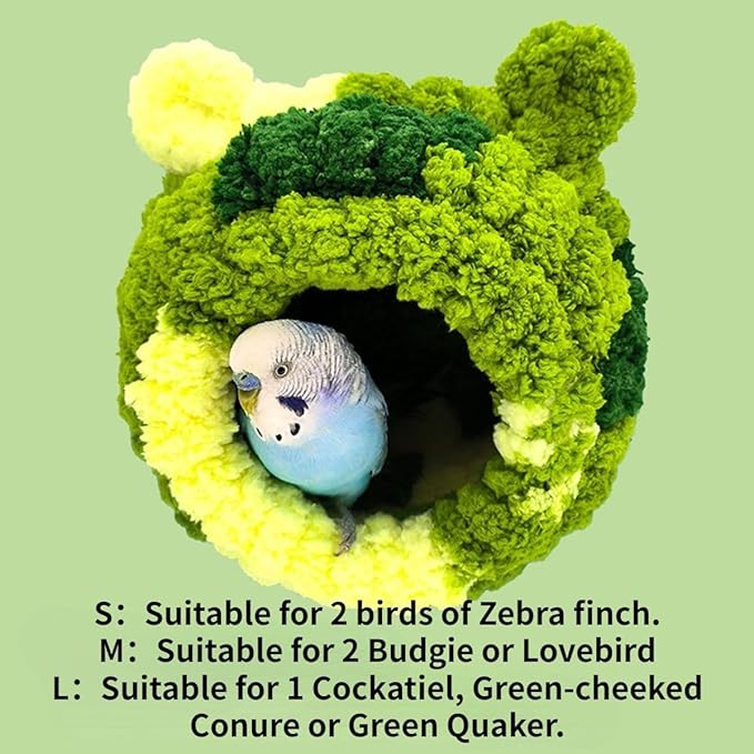Bird Nest, Conure Breeding House Parrotlet Snuggle Hut Lovebird Bed for Conure, Lovebird, Canary, Finch, Cute Ear Design Bird Nest for Quaker Cockatiel (Green,L)