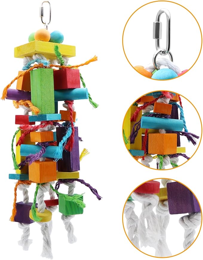 Wontee Bird Toys Parrot Chewing Wood Blocks Tearing Toys for Parakeet Cockatiel Sun Conure African Grey Indian Ringnecks Small and Medium Sized Birds (Medium)