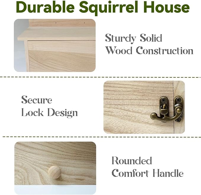 oyhqes Squirrel House Outside, Squirrel Wood Nesting Box with Window, Wooden Houses with Predator Guard, Hanging Shelter for Squirrels, Chipmunks, Birds, and Backyard Small Wildlife