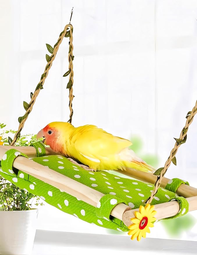 Bird Nest for Cage Parakeets Sleeping Bed Hanging Bird Hammock Parrot Bed Nest Wooden Perch Stand Swing for Conure, Budgie, Lovebird, Finch, Small Pets-Rectangle