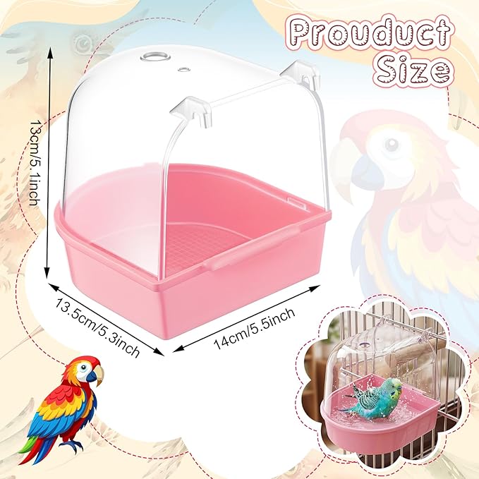 Honeydak 3 Pieces Clear Bird Bath for Cage Parakeet Bird Cage Accessories Hanging Bath Box Parrot Bathing Tub with View for Cockatiel Conure Canary Budgies Parrots (Cute Color)