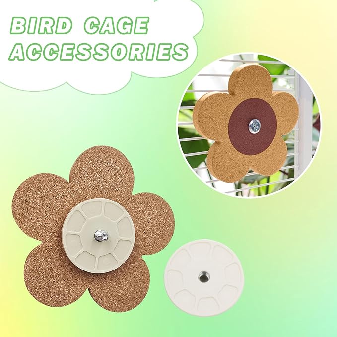 Bird Toys, Cork Chew Spinner Toy with 2 Replacement for Cage, Parakeet Toys, Bird Cage Accessories for Budgies, Cockatiels, Lovebirds, Green Cheeks, Small to Medium Birds