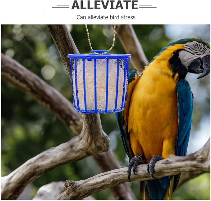 POPETPOP 2 Pcs Bird Nests with Jute Filler, Plastic Hollow Hanging Cage Bird Eggs Hatching Tool, Bird Breeding Hut Nest Pan for Finch Parrot Canary