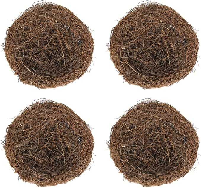 Artificial Birds Nest, 4 Set Handmade Rattan Birds Nest Decor with Foam Eggs for DIY Crafts Garden Yard Home Party Easter Decoration