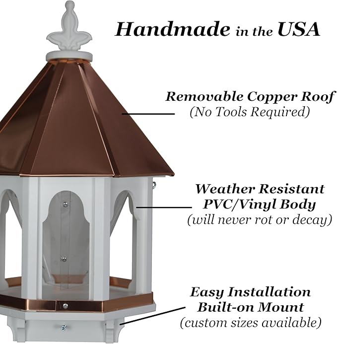Wild Bird Feeder Solid Cellular PVC Clear Copper Roof (F8C) Made in the USA (3.5" x 3.5" Mount)