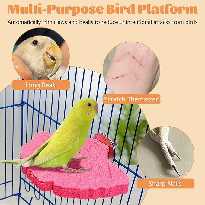 3 Pcs Parrot Perch Resin Bird Beak Grinding Stone Leaf Shape Perch Stand Foot Clawing Trimmer Bird Cage Accessories for Cockatiels Conures Budgies Lovebirds (Pink)