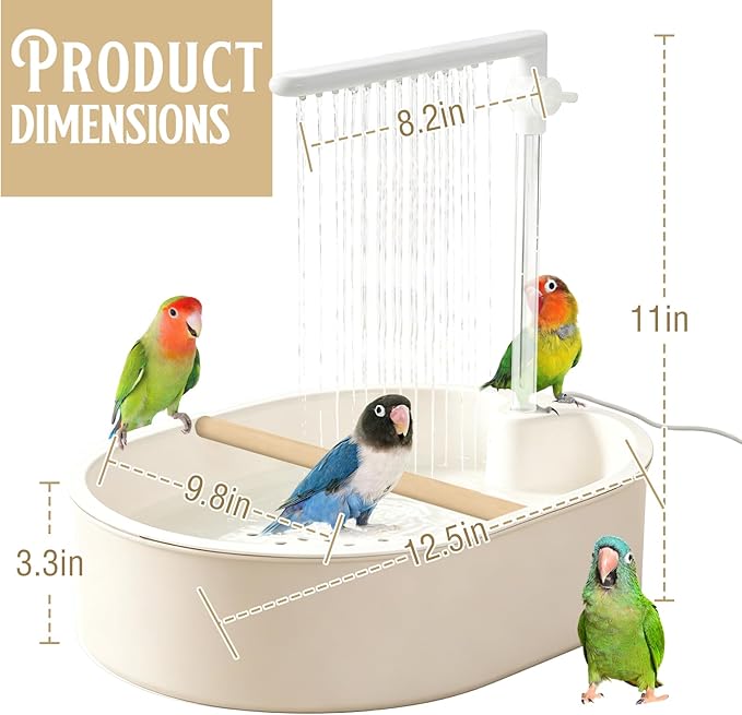 Automatic Bird Bath, Large Bird Shower Fountain, Parrot Bathtub with Circulating Faucet, Indoor Fountain with USB Pump for Cockatiel, Conure, Budgie, African Grey, Lovebird