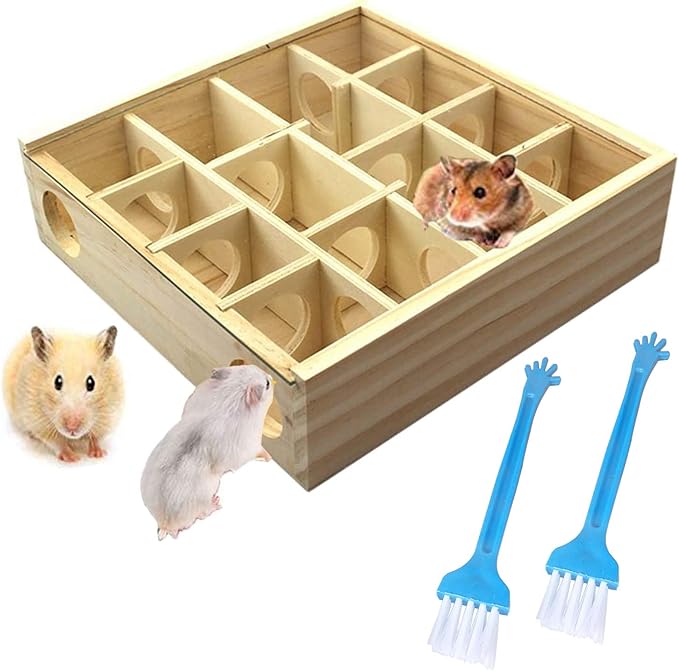 Wooden Maze Tunnel Toy with Cover, Small Pet Animals Sport Toy Funny Toy for Mice Dwarf Hamster Small Gerbil