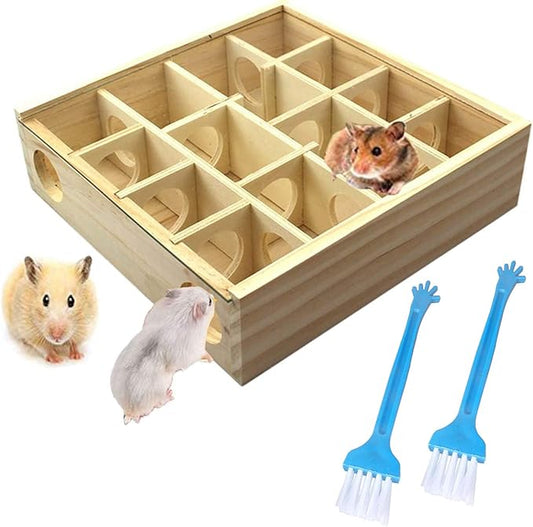 Wooden Maze Tunnel Toy with Cover, Small Pet Animals Sport Toy Funny Toy for Mice Dwarf Hamster Small Gerbil