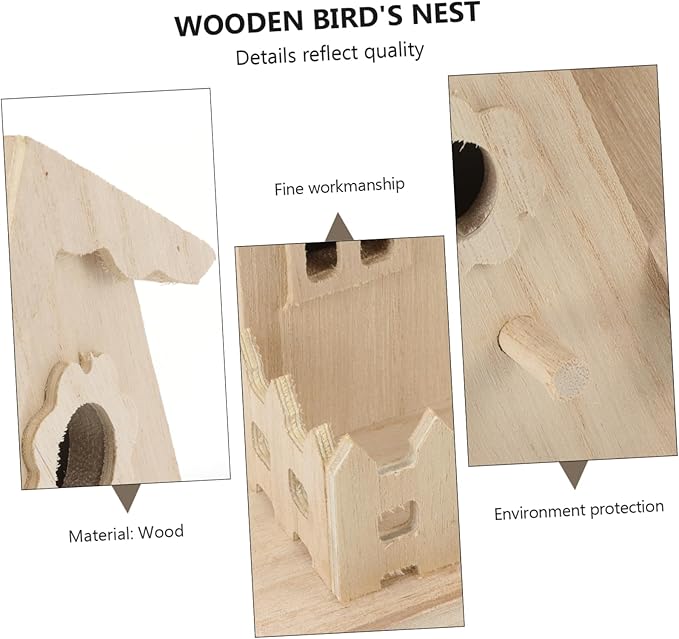 SUPVOX Solid Wood Bird Nest Hanging House 7.87X4.92X7.87 Inch Wooden Birdhouse for Garden Indoor Outdoor Decor Cozy Nest for Small Birds and Pets