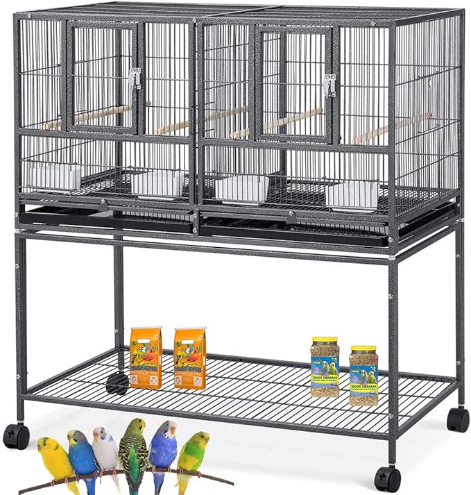 Combo One Stacker Strudy Wrought Iron Center Divided Breeder Breeding Bird Flight Double Rolling Cage for Aviaries Canaries Cockatiels Lovebirds Finches Budgies Small Parrots