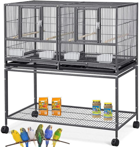 Combo One Stacker Strudy Wrought Iron Center Divided Breeder Breeding Bird Flight Double Rolling Cage for Aviaries Canaries Cockatiels Lovebirds Finches Budgies Small Parrots