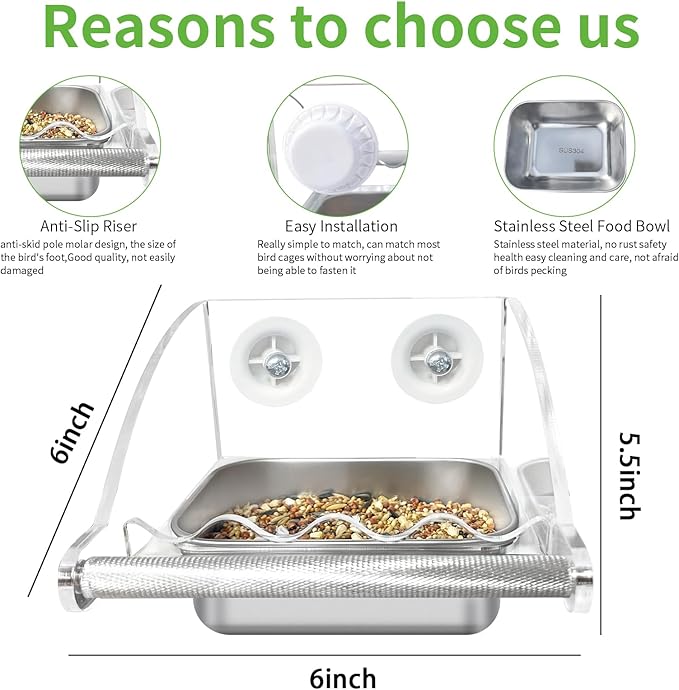 Bird Feeder for Cage,No Mess Bird Feeders, with Anti-Slip Stand, Stainless Steel Bird Bowls Parakeet Feeder for Parakeet, Psittacus Erithacus, Lovebirds,Budgies