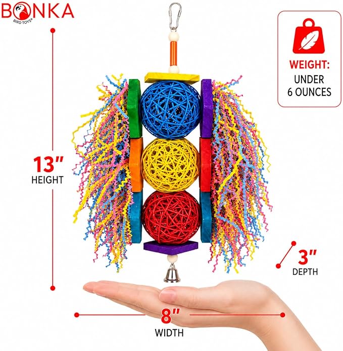 Bonka Bird Toys 1854 Tri Foraging Star 13" x 8" Natural Vine Ball Chew and Shred Toy for Medium to Large Birds Like Conures African Greys Amazons and Similar