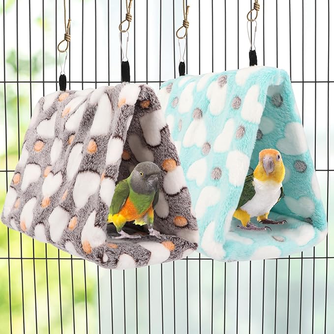 2PCS Bird Bed for Cage, Warm Cozy Hanging Bird Hammock Hut Tent for Parrot, Finch, Budgies, Parakeets, Cockatiels, Soft Plush Hideaway Bird Hut Beds (Coffe+Green)