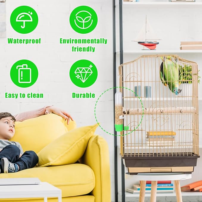 BOXOB Bird Water Feeder, Automatic No Mess Bird Water Dispenser Bottle Leak-Proof Hanging Cage Food Dispenser Waterer Container Accessories for Quail Parrot Parakeet