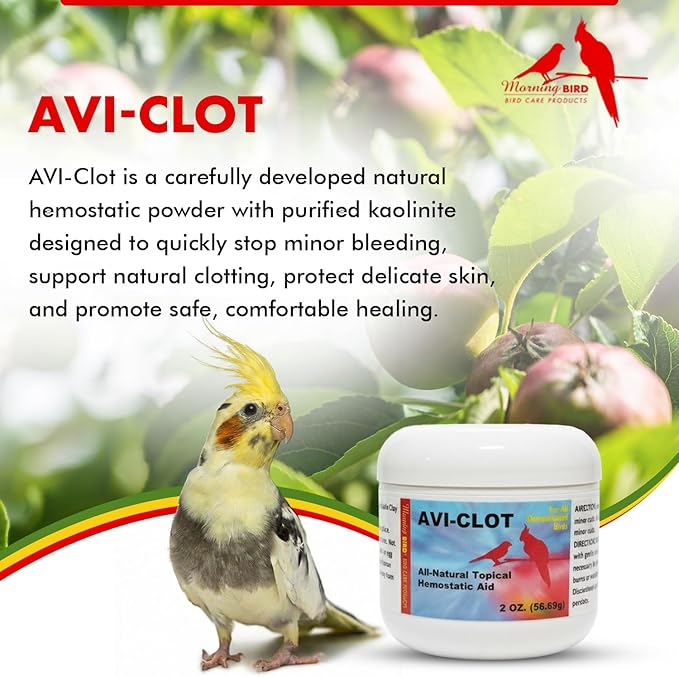 Morning Bird AVI-Clot 2 oz – Fast Bleeding Control for Cuts, Quick-Stop Powder for Dogs, Small Pets & Over-Trimmed Nails, Blood-Clotting Powder for Wound Healing