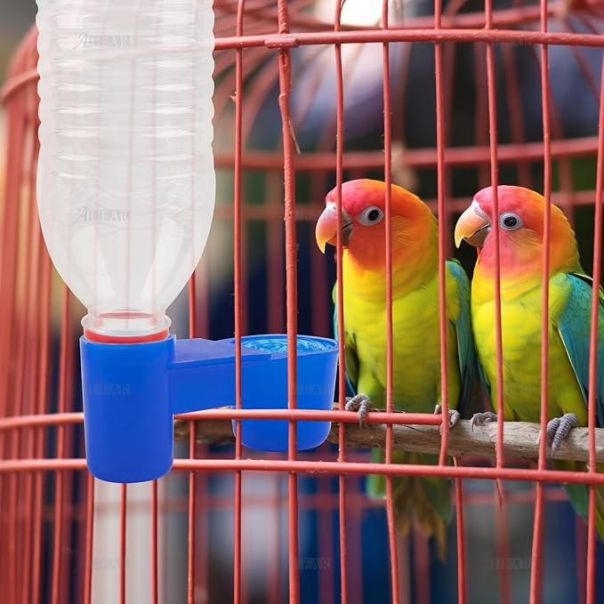 AUEAR, Set of 12 Bird Drinker Feeder Cup Soda Pop Water Bottle Plastic for Pigeons Parrot Chicken Supplies (Blue)