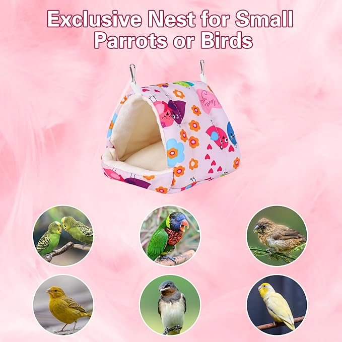 Bird Bed for Cage Warm Winter Nest Hammock with Hanging Hook Cage Accessories for Small Birds Parakeets Cockatiels Love Birds Cockatiels Conures Hamster (Pink, S)