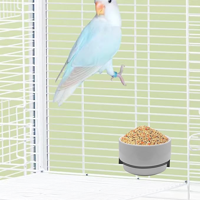 5 Oz Bird Cage Feeder, Detachable Hanging Ceramic Bird Bowls for Cage Prevent Tipping and Movement, Small Animal Bowls for Hamsters, Parrots, Squirrels, Rabbit (White-A)