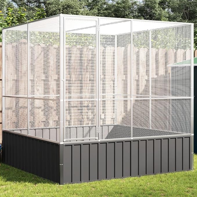 Galvanized Steel Large Flight King Bird Cage, Steel Outdoor Aviary, Outdoor Indoor Large Bird Cage Aviary Pet House for Cockatiels African Parakeets, 83.1"x81.5"x83.5",-302