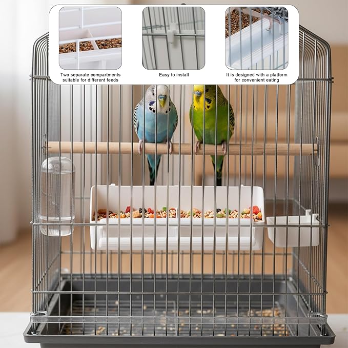 Bird Cage Feeder 2 PCS Plastic Bird Feeder for Cage Hanging, Birds Water Dispenser Bird-Feeder with Two Styles for Small Parakeet Cockatiel Canary Parrot