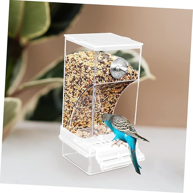 Milisten Automatic Bird Cage Feeder for Parrots Transparent Acrylic Pet Bird Food Dispenser No Spill Design for Parakeets Cockatiels and Lovebirds Birdhouse Feeder for Wild