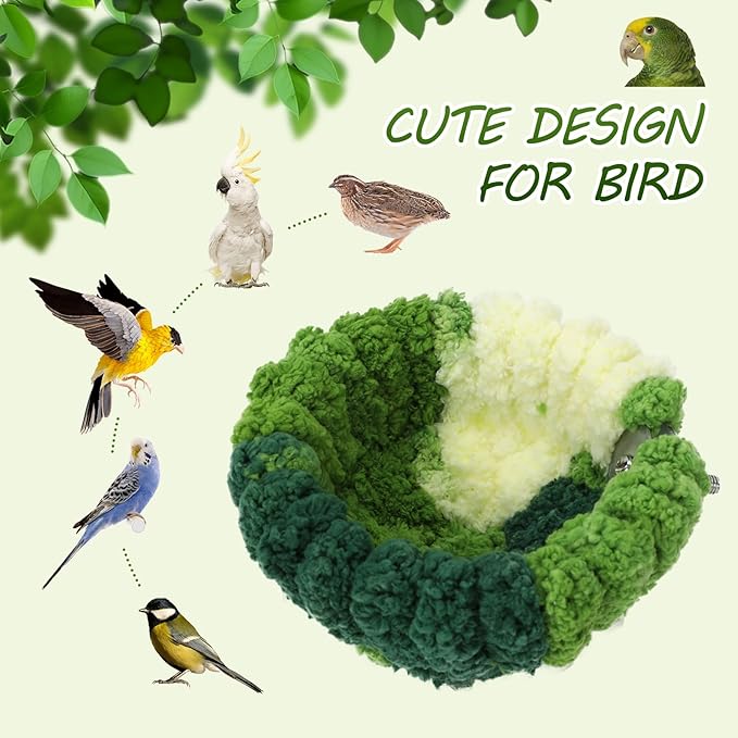 Admaison Bird Nest for Cage,Plush Hanging Bird Bed for Parakeet,Breeding Bird House for Conure,Budgie,Cockatiel,Lovebird,Canary,Finch,Hamster,Small Pets,Warm Nest(Green, L)