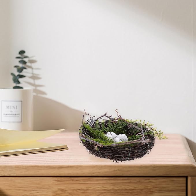 Vine Bird Nest Ornament with 5 Simulation Eggs Easter Decor - Artificial Bird Nest Store Decor for Fake Eggs Yard Garden Home Wedding Christmas Party