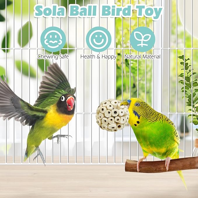 PINVNBY 12 Pack Small Sola Balls Bird Toys Soft & Chewable Bird Chew Ball Natural Sola Plant Lightweight Shred Toy for Parakeet Cockatiel Lovebird Budgie and Similar Sizes Pets