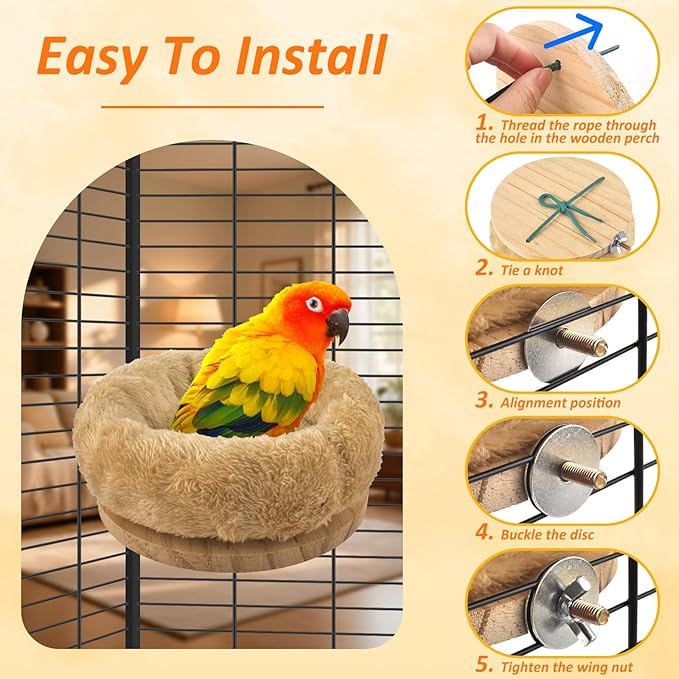 DBNESS Medium Bird Nest for Cage, Removable Plush Parrot Hammock Warm Resting Perch Platform for Budgies Cockatiel Conure Parakeet Hamster Washable Breeding Sleeping Lay Eggs Nesting