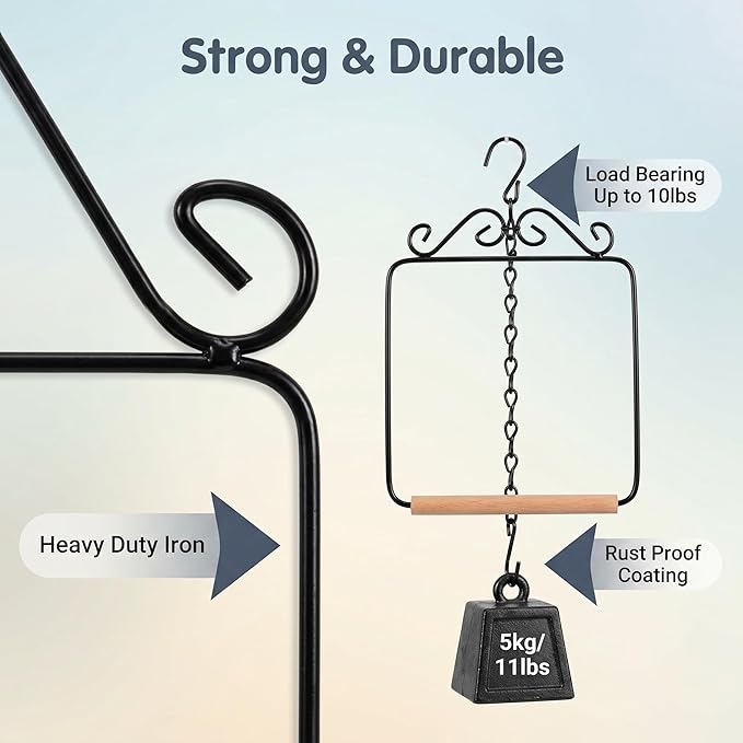 Two piece Metal Bird Swing with crossbars and Hanging Chains - Suitable for Outdoor Bird habitats in Gardens, terraces, lawns, and Tree Trunks - Load-Bearing, Easy to Hang, Black