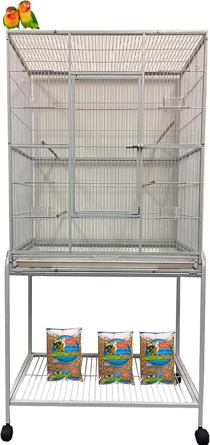 54" Deluxe Large Breeding Breeder Rolling Flight Cage Tight 1/2-inch Bar Spacing Side Nesting Door for Canary Parakeet Cockatiel Lovebird Finch with Detachable Rolling Stand