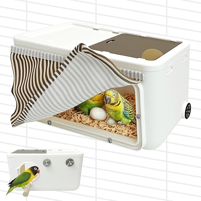 Parakeet Nesting Box,Transparent Bird House,Parakeet Breeding Box,Bird Nest for Cage,Bird House with Curtains Perch Wood,Bird Cage Accessories for Lovebirds Cockatiel Budgie Conure Parrot