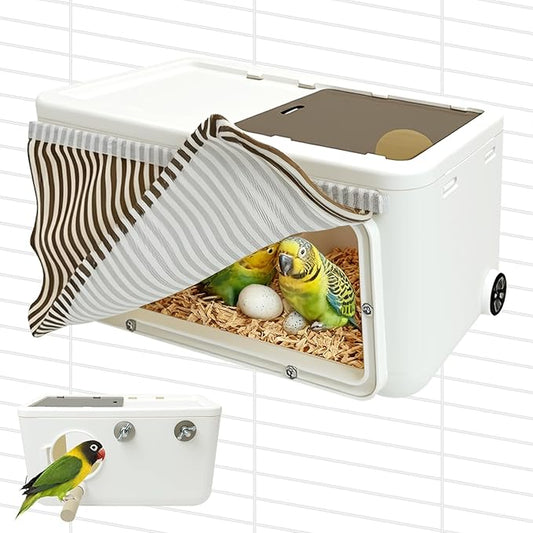 Parakeet Nesting Box,Transparent Bird House,Parakeet Breeding Box,Bird Nest for Cage,Bird House with Curtains Perch Wood,Bird Cage Accessories for Lovebirds Cockatiel Budgie Conure Parrot