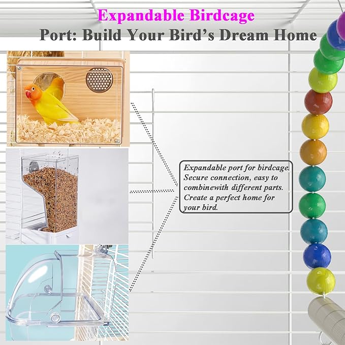 24-Inch Iron Bird Cage with Wheels, 61cm Height, Rolling Stand for Small Birds, Parakeets, Lovebirds, Canaries (White)