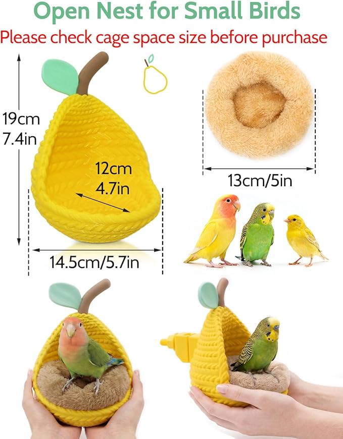Eco-Friendly Bird Bed for Cage with Cotton Pad, Parakeet Nest with Quick-Release Buckle for Easy Clen, Cute Pear-Shaped Bird Hammock with Airy View for Small-Sized Birds Like Lovebird Canary Budgie