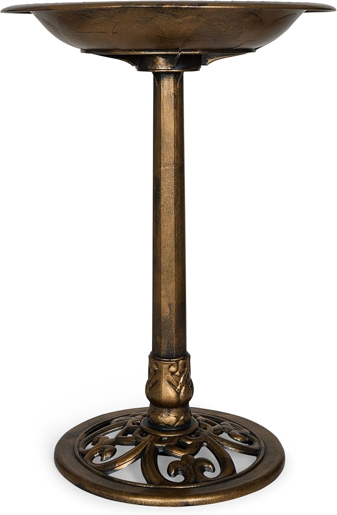 Backyard Expressions Outdoor Garden Bird Bath - Bronze - Weather Resistant Resin with Ground Stakes - 27 Inch